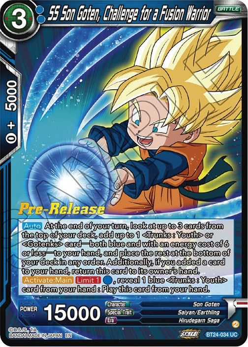 SS Son Goten, Challenge for a Fusion Warrior (BT24-034) [Beyond Generations Prerelease Promos]