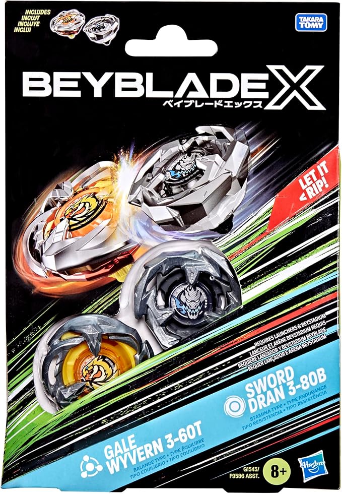 Beyblade X - Pack double - Gale Wyvern 5-80GB (type Endurance) / Tail Viper 3-80HN (type Défense)