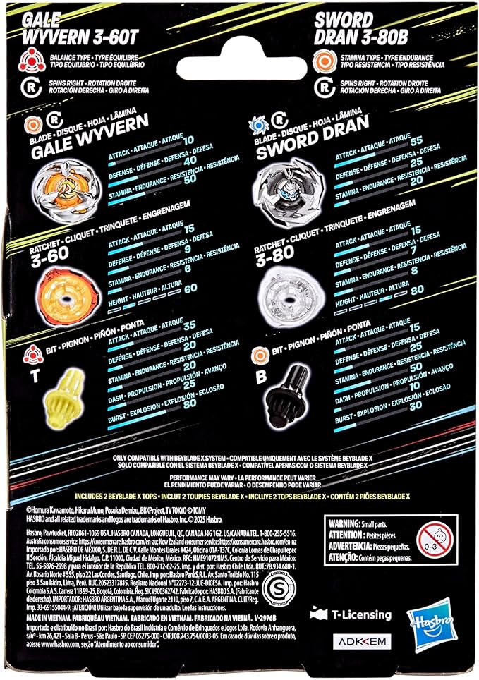 Beyblade X - Pack double - Gale Wyvern 5-80GB (type Endurance) / Tail Viper 3-80HN (type Défense)