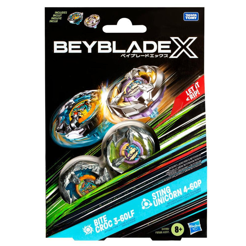 Beyblade X - Dual Pack - Bite Croc 3-60LF (Attack Type) / Sting Unicorn 4-60P (Balance Type)