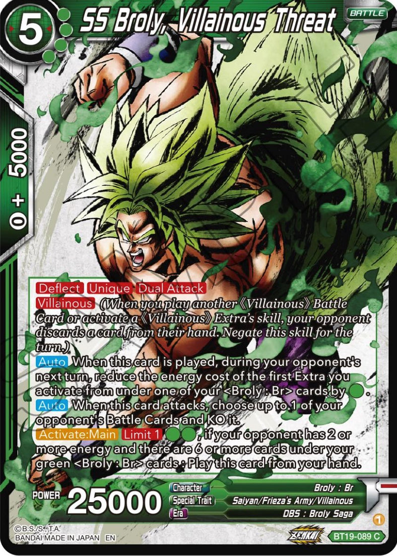 SS Broly, Villainous Threat (BT19-089) [Fighter's Ambition]